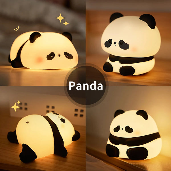 USB Rechargeable LED Night Light Cute Cartoon Panda Silicone Lamp Timing Function Desk Bedside Decor Children Nightlight Gift