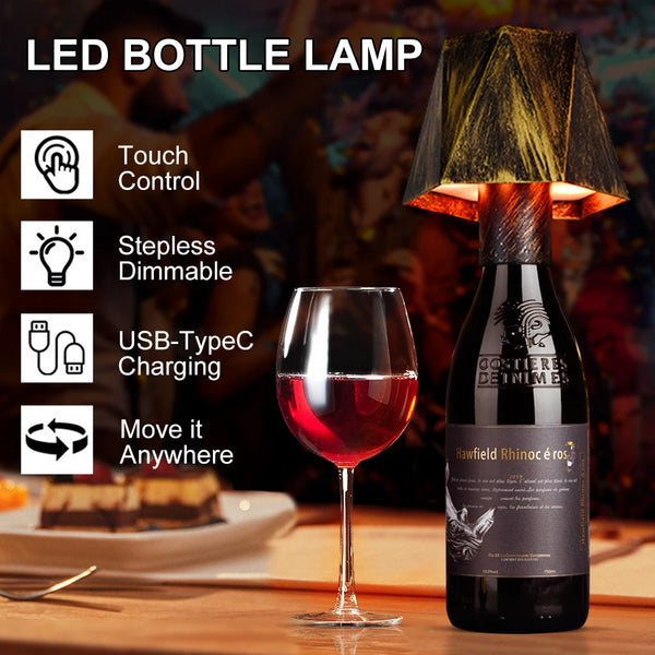 Rechargeable LED Lamp Wireless Touch Switch Waterproof Bottle Lamp Retro Creative Bar Cafe Adjustable Atmosphere Night Light