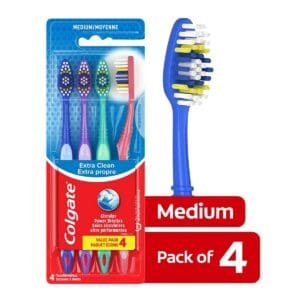 Colgate Extra Clean Flexible Grip Toothbrush, Medium, 4 Ct
